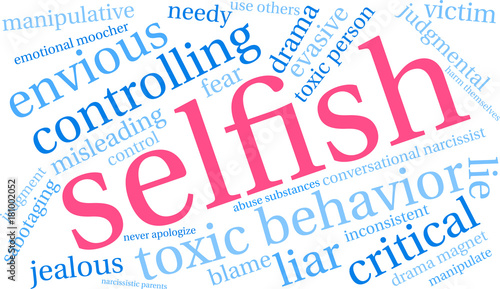 Selfish Word Cloud on a white background. 