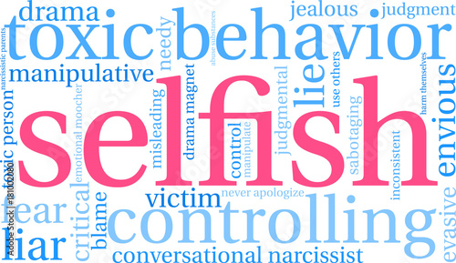 Selfish Word Cloud on a white background. 