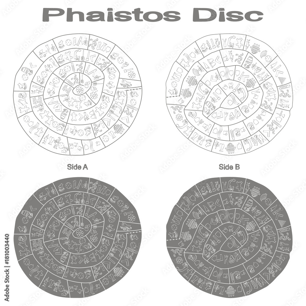 monochrome vector illustration with Phaistos disc for your design