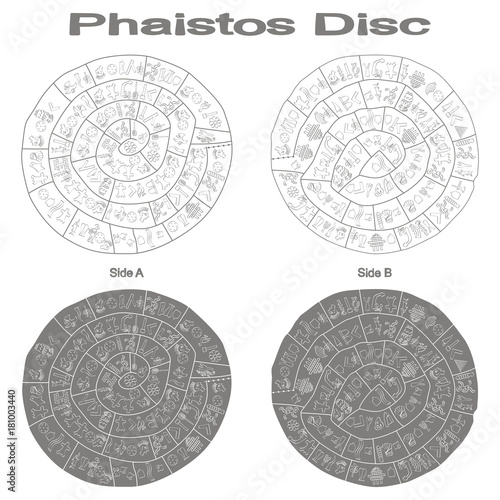 monochrome vector illustration with Phaistos disc for your design