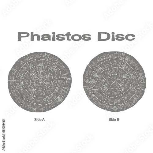 monochrome vector illustration with Phaistos disc for your design