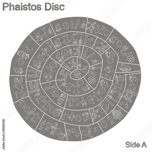 monochrome vector illustration with Phaistos disc for your design