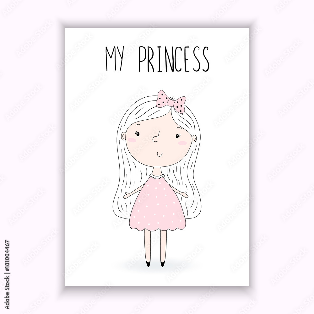 My princess card. Cute hand drawn with cute little princess . rintable template My princess card. Cute hand drawn with cute little princess . rintable template