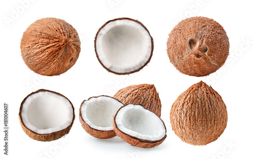 set of coconut on white background