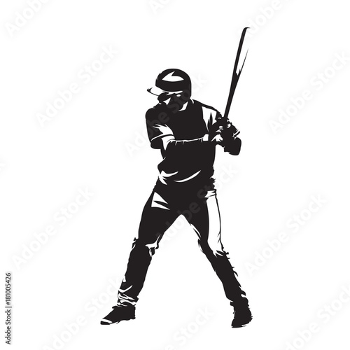 Baseball player with bat waiting for ball, abstract vector silhouette. Batter, team sport