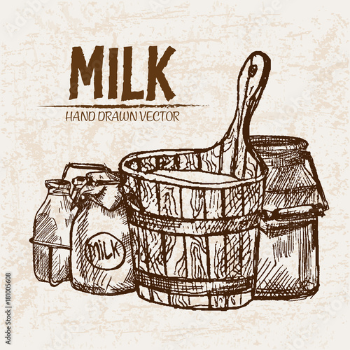 Digital vector detailed line art milk