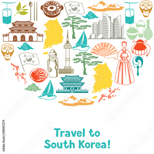 Korea background design. Korean traditional symbols and objects
