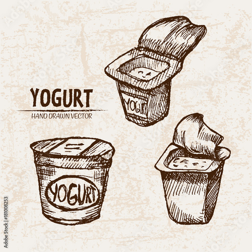 Digital vector detailed line art packed yogurt
