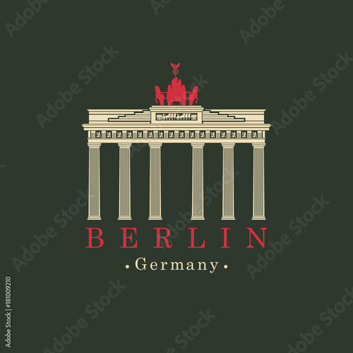 Vector travel banner. The Brandenburg Gate in Berlin. German landmark