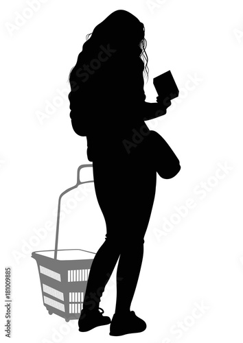 Silhouette of a woman with shopping basket