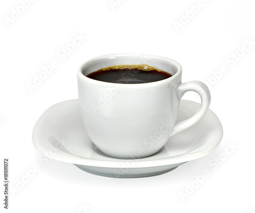 Espresso coffee in white porcelain cup on white background including clipping path