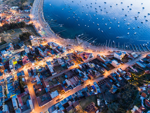 Aerial view of Copacabana, Bolivia