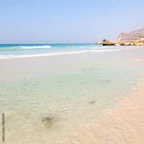 Fototapeta Naklejka Na Ścianę i Meble -  in oman coastline sea ocean   gulf rock and beach relax near sky