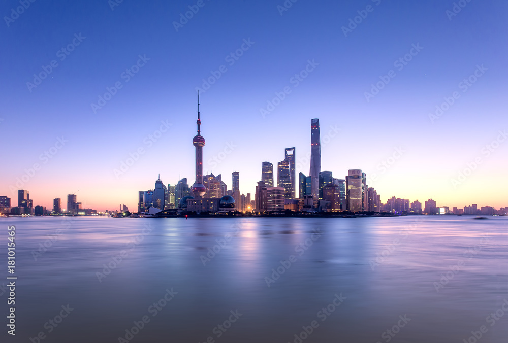 Shanghai skyline and cityscape at sunrise