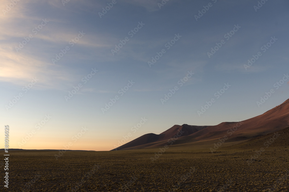 Sunset landscape at the Atacama desert near Salar de aguas calientes