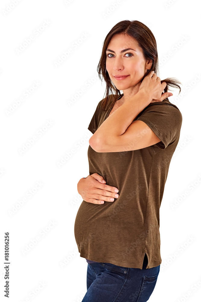 Attractive pregnant woman against white background Attractive pregnant woman against white background