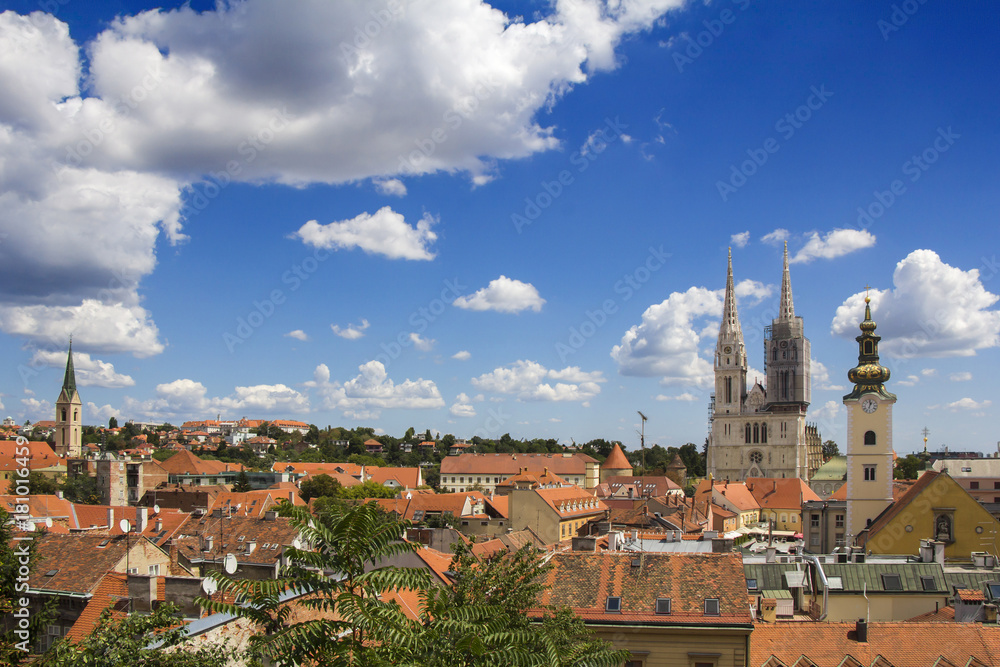 Zagreb cathedral and St Catherine church, panoramic view from Upper town