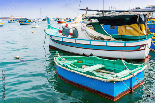 Traditional boats at Marsaxlokk Harbor in Malta