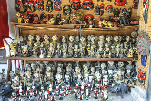 dolls and masks to the sale in the temple of the literature, ancient university, in Hanoi, Vietnam.