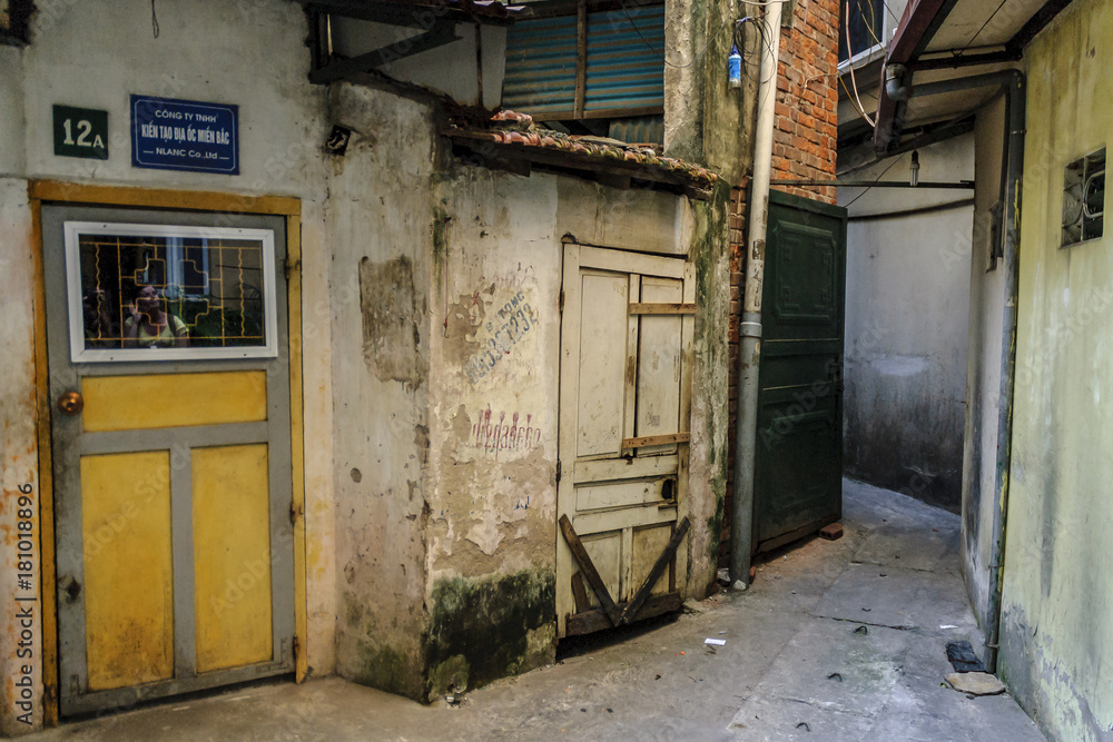 alley in the streets in Hanoi in Vietnam.