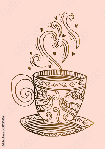 Sketchy of coffee cup with aroma