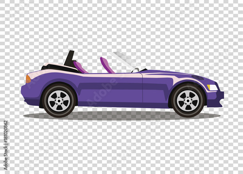 Violet modern cartoon colored cabriolet car isolated on transparent background. Sport car without roof vector illustration. Clip art. 
