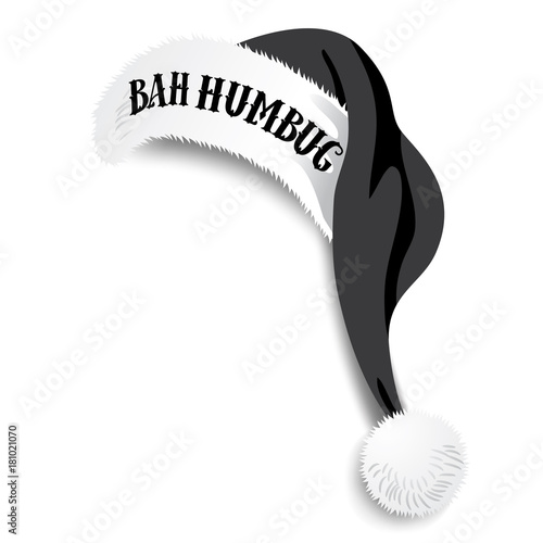 Illustrated Bah Humbug black Santa Claus hat perfect for photo booth or family Christmas card. EPS 10 vector.