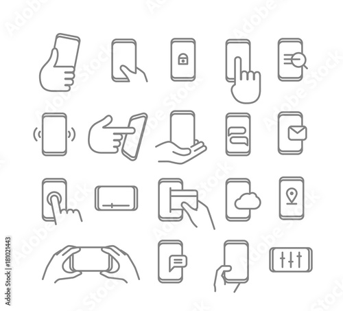 Modern smartphones vector icons. Linear pictograms collection