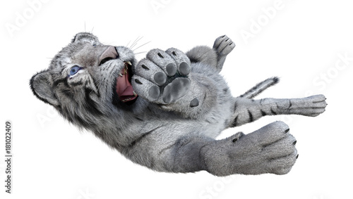 Fototapeta Naklejka Na Ścianę i Meble -  3D Rendering White Tiger on White
