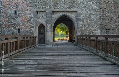 Castle with gothic gate and wooden bridge  Helfstyn  Czech Republic