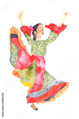 Photos A water colored dancing gypsy on the white background.