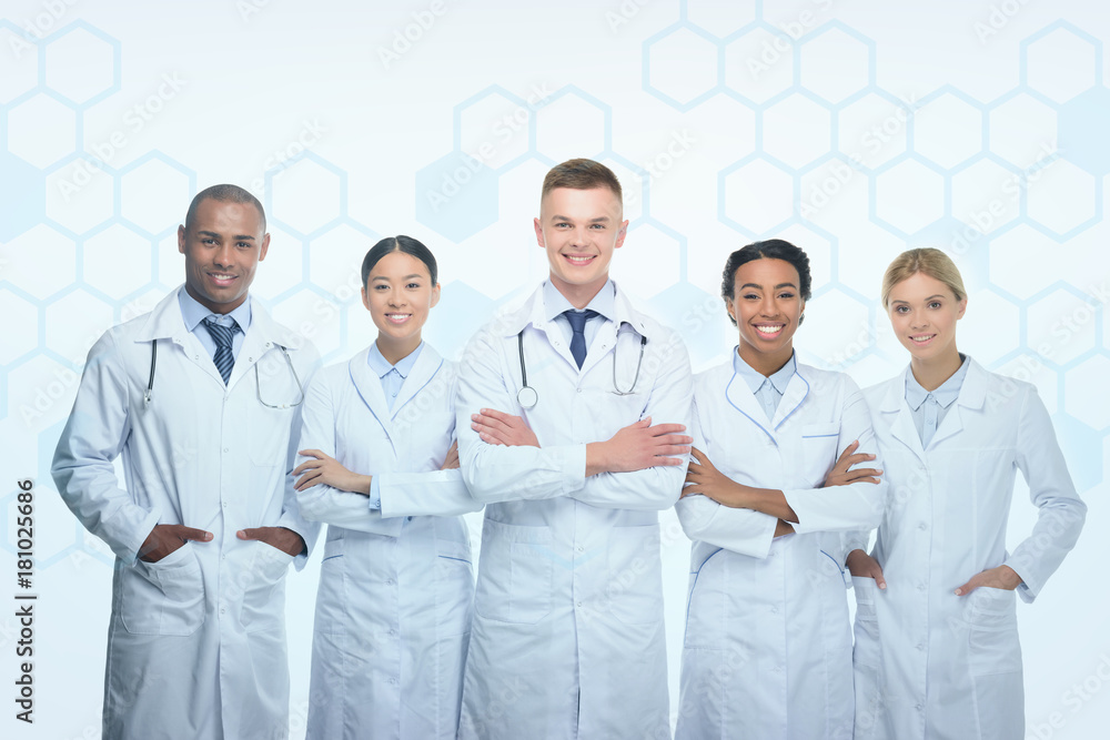 multiethnic doctors with crossed arms multiethnic doctors with crossed arms