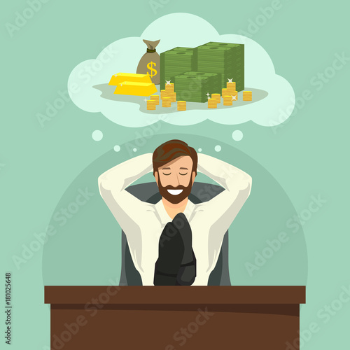 Businessman dreaming about money vector illustration