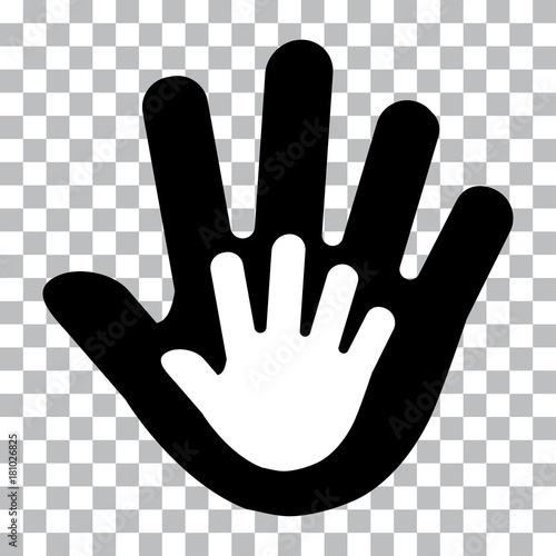 Black and white hand on transparent background. Vector illustration