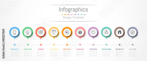 Infographic design elements for your business data with 10 options, parts, steps, timelines or processes. Vector Illustration.
