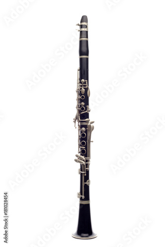 Fényképezés Brass black clarinet isolated on white background