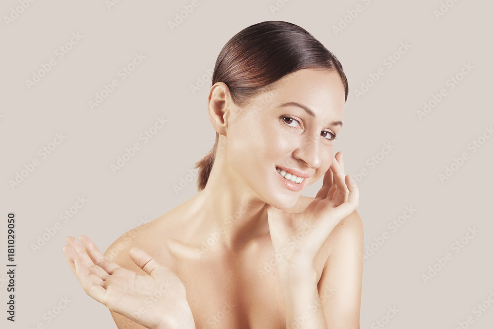 Beauty portrait of a very beutiful brown hair european young girl, nude make up. Studio shoot, white background. Beauty portrait of a very beutiful brown hair european young girl, nude make up. Studio shoot, white background.