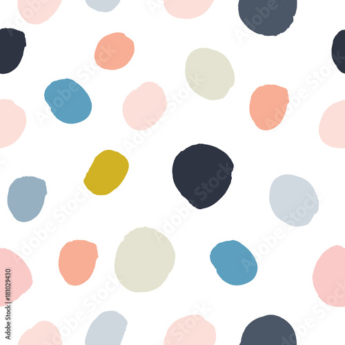 Dekoracja na wymiar  pastel-powder-pink-navy-blue-salmon-beige-grey-watercolor-hand-painted-polka-dot-seamless-pattern-on-white-background-acrylic-ink-circles-confetti-round-texture-abstract-vector-greeting-cards