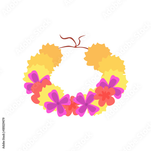 Hawaiian lei with bright colorful flowers, traditional necklace cartoon vector illustration
