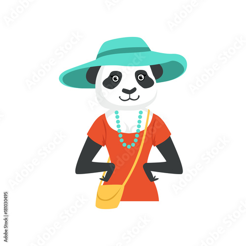 Cute fashion panda bear girl character, hipster animal flat vector illustration