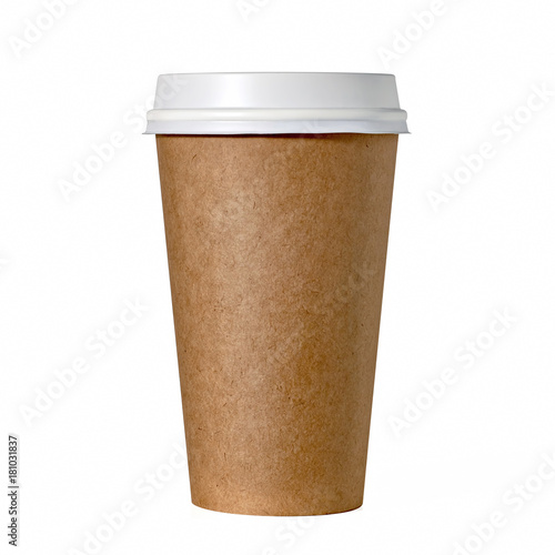 Brown blank takeaway coffee cup isolated on white background including clipping path