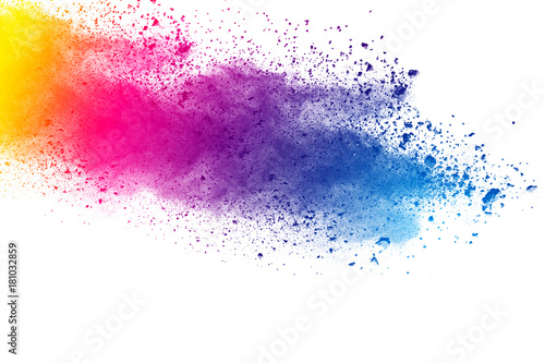 abstract color powder explosion on  white background.Freeze motion of color powder splash.