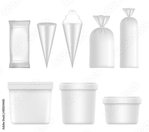 Vector white blank ice cream packaging and container set