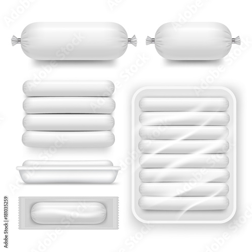 Vector realistic blank white sausage pack set