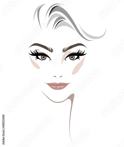 women short hair style icon  women face makeup on white background