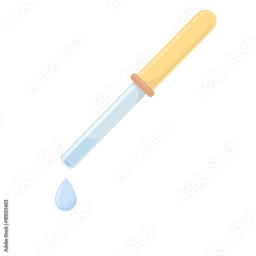Medical pipette on white background, cartoon illustration of medical dropper. Vector