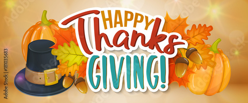 Thanksgiving day greetings and autumn leaves, cartoon illustration. Thanksgiving Day background for decoration. Vector