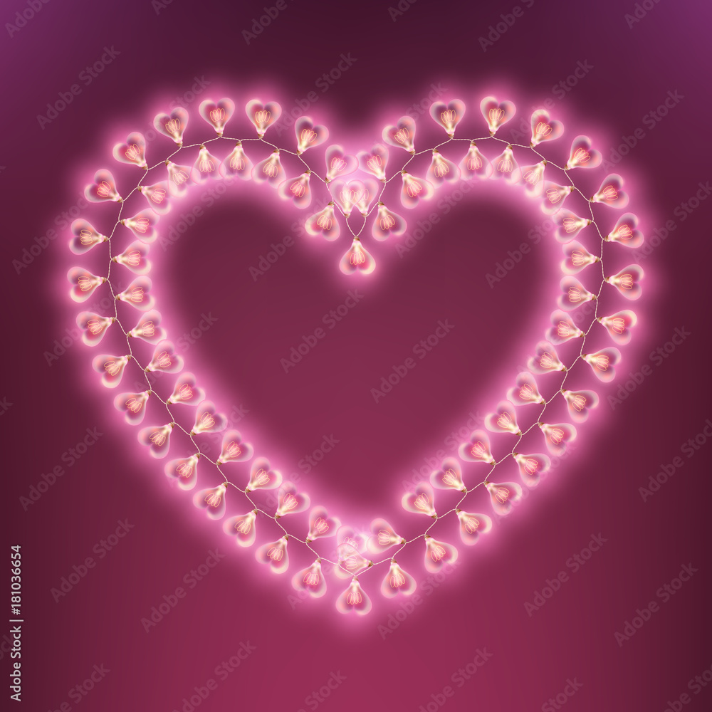 Happy Valentines Day Garland Lamp card. EPS 10 vector