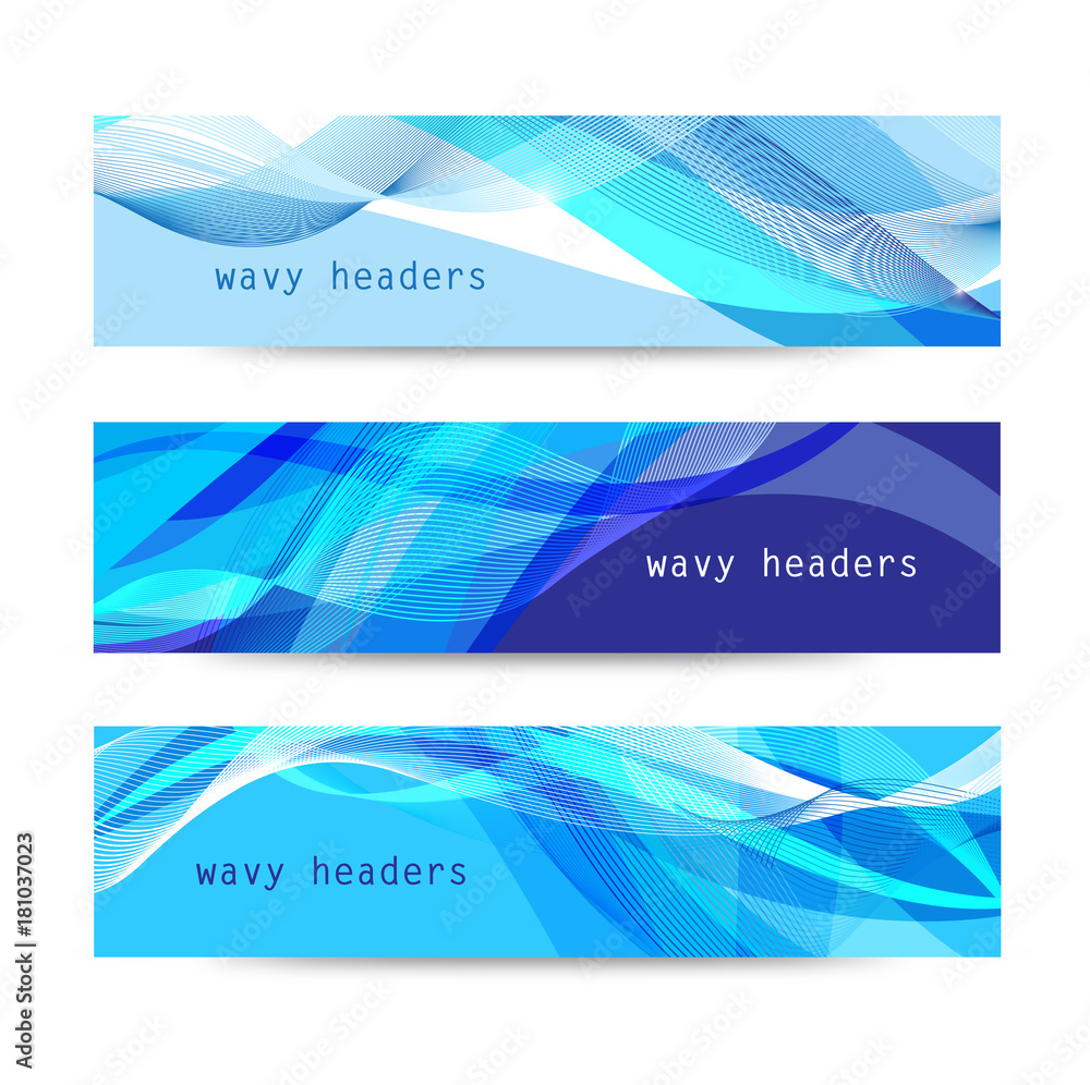 Fototapeta premium Vector set of abstract blue wavy headers
