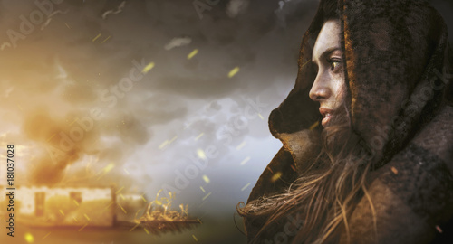 Woman witnessing destruction